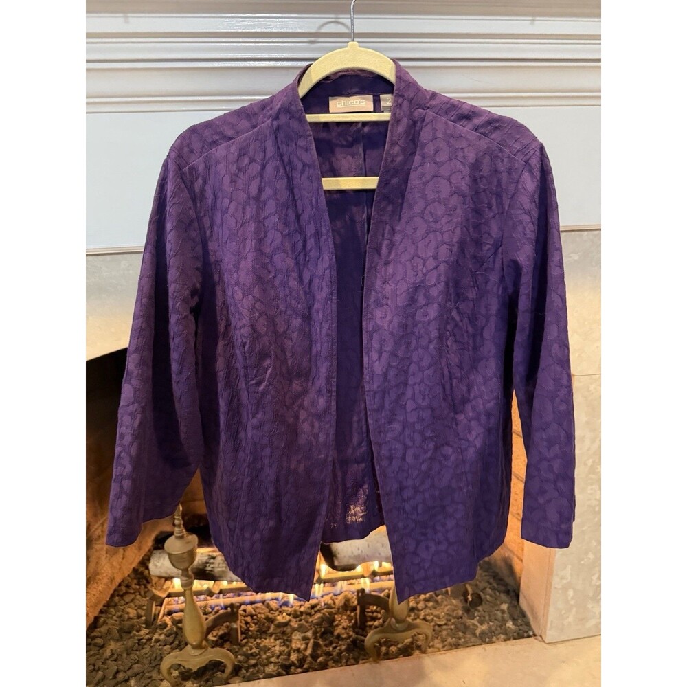 Chico’s Lightweight Purple 3/4 Sleeve Open Front Blazer Size Large